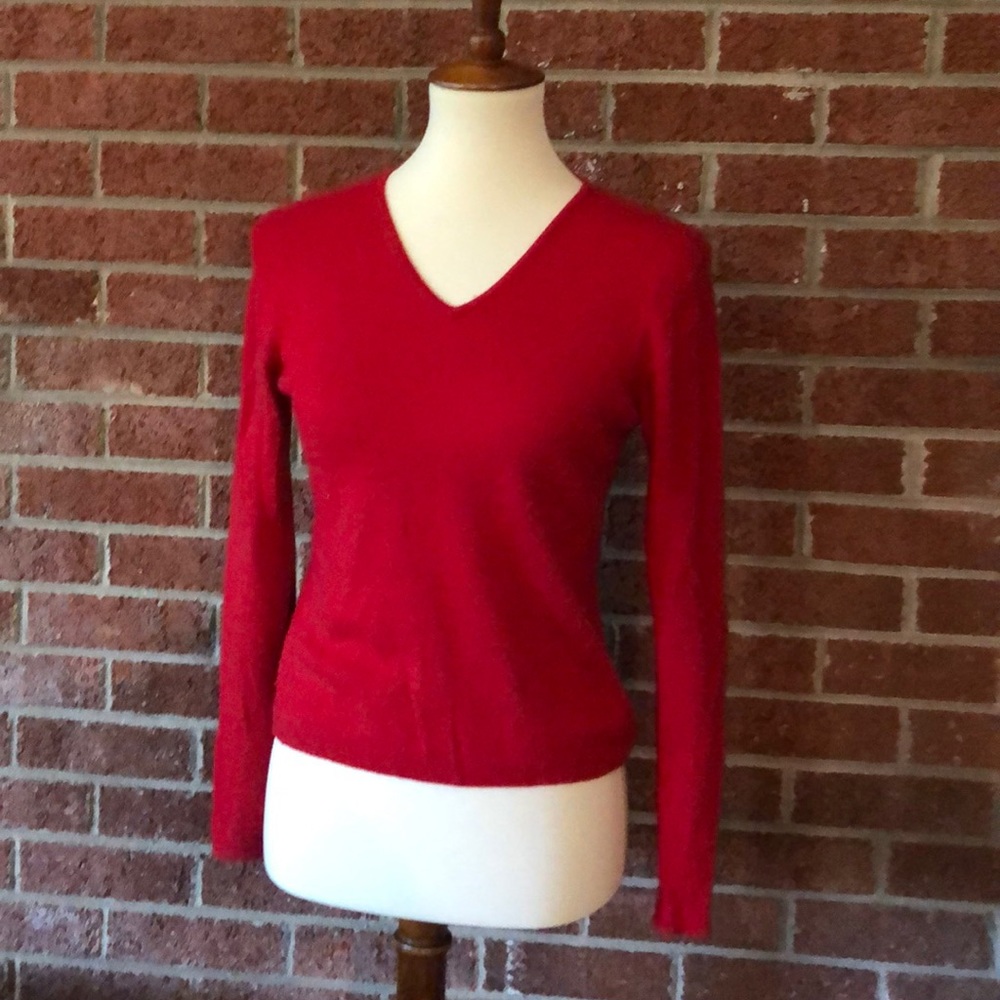 J Crew Red 2-ply cashmere V-neck sweater